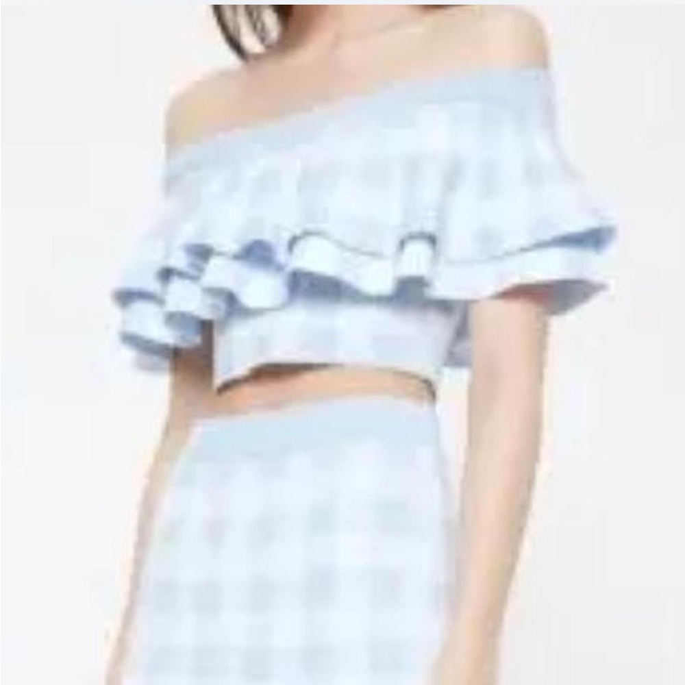 Endless Rose Size Large Blue Gingham Off-Shoulder top